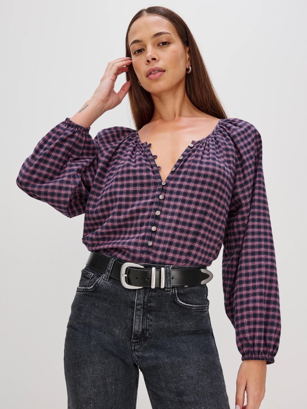 Rails Checked Button-Front Indi Top - Picture 2 of 9